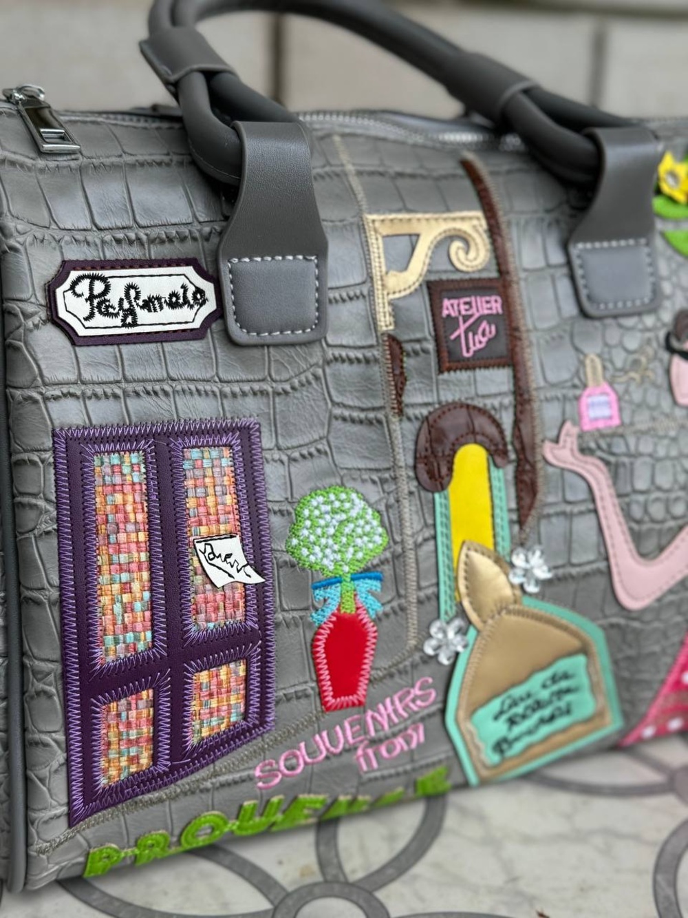Grey Embellished Dome Satchel - Picture 6 of 11